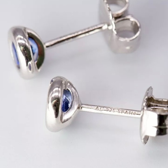 Tiffany & Co Silver Elsa Peretti Blue Tanzanite By Yard Earrings w/ Pouch - Picture 5 of 6